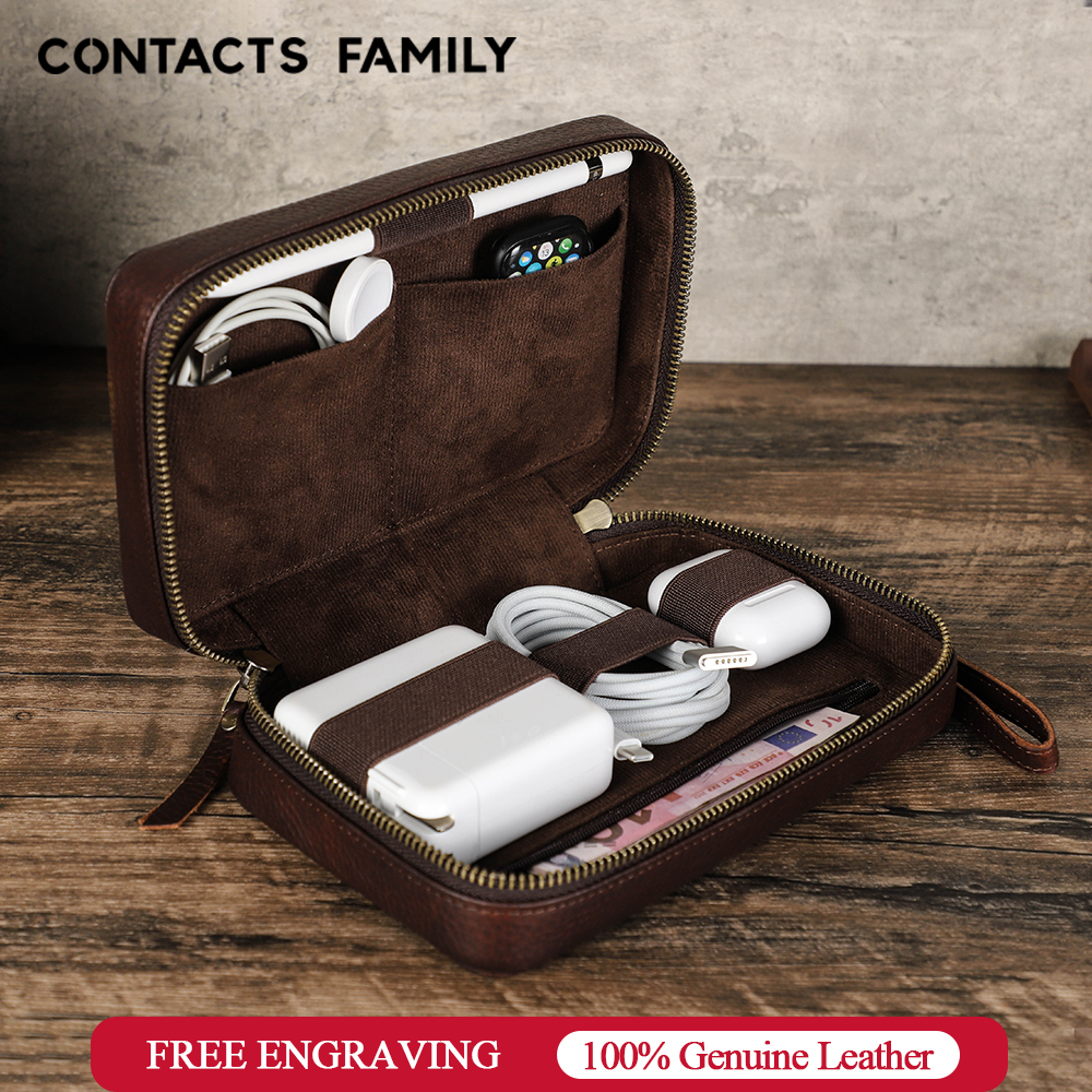 Tech Accessories Case - Genuine Leather Portable USB Data Cable