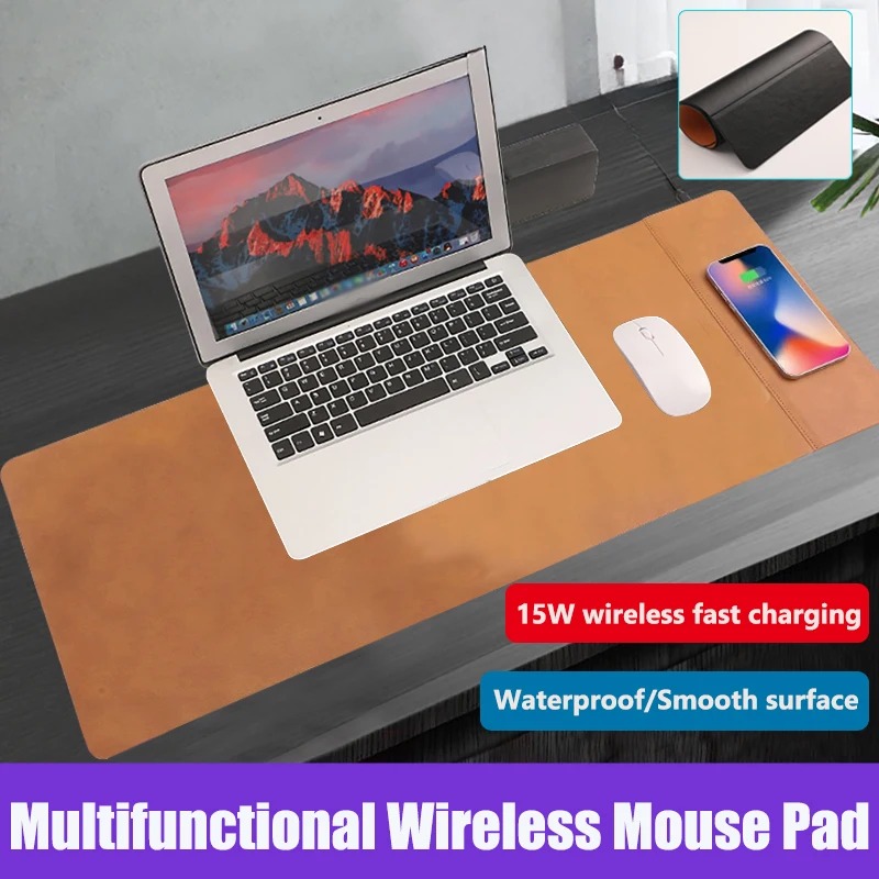 Mouse Charging Pad - Wireless Charging PU Mouse Pad Gaming