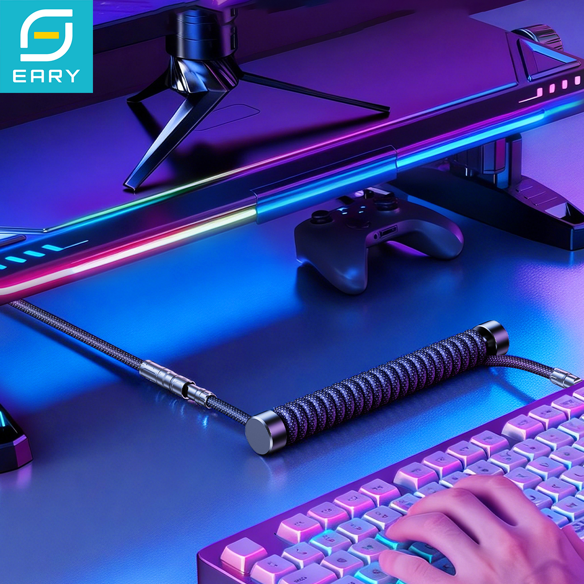 Tech Gaming Accessories - Eary 1.2m Coiled Keyboard Cable USB