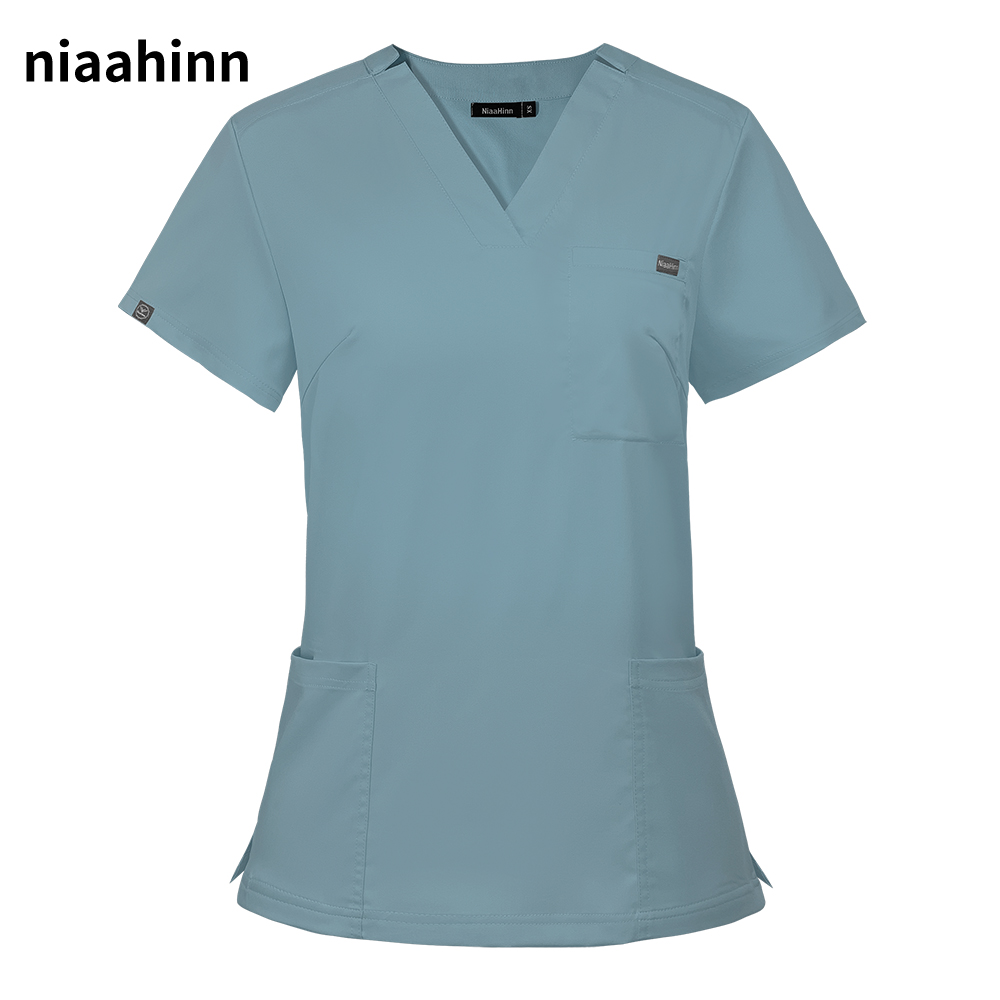 Vet Tech Accessories - 8Colors Solid Vneck Pocket Scrub Shirt