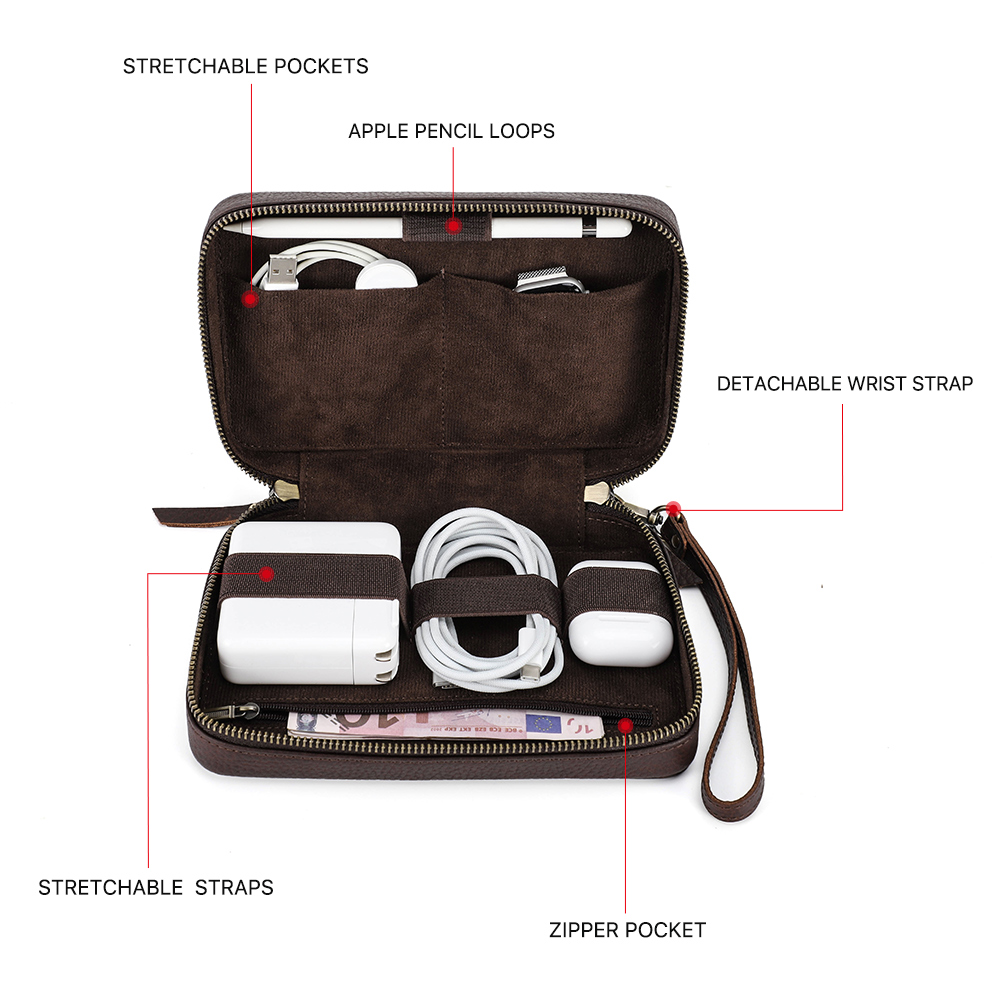 Genuine Leather Portable USB D - Tech Accessories Case recension och pris
