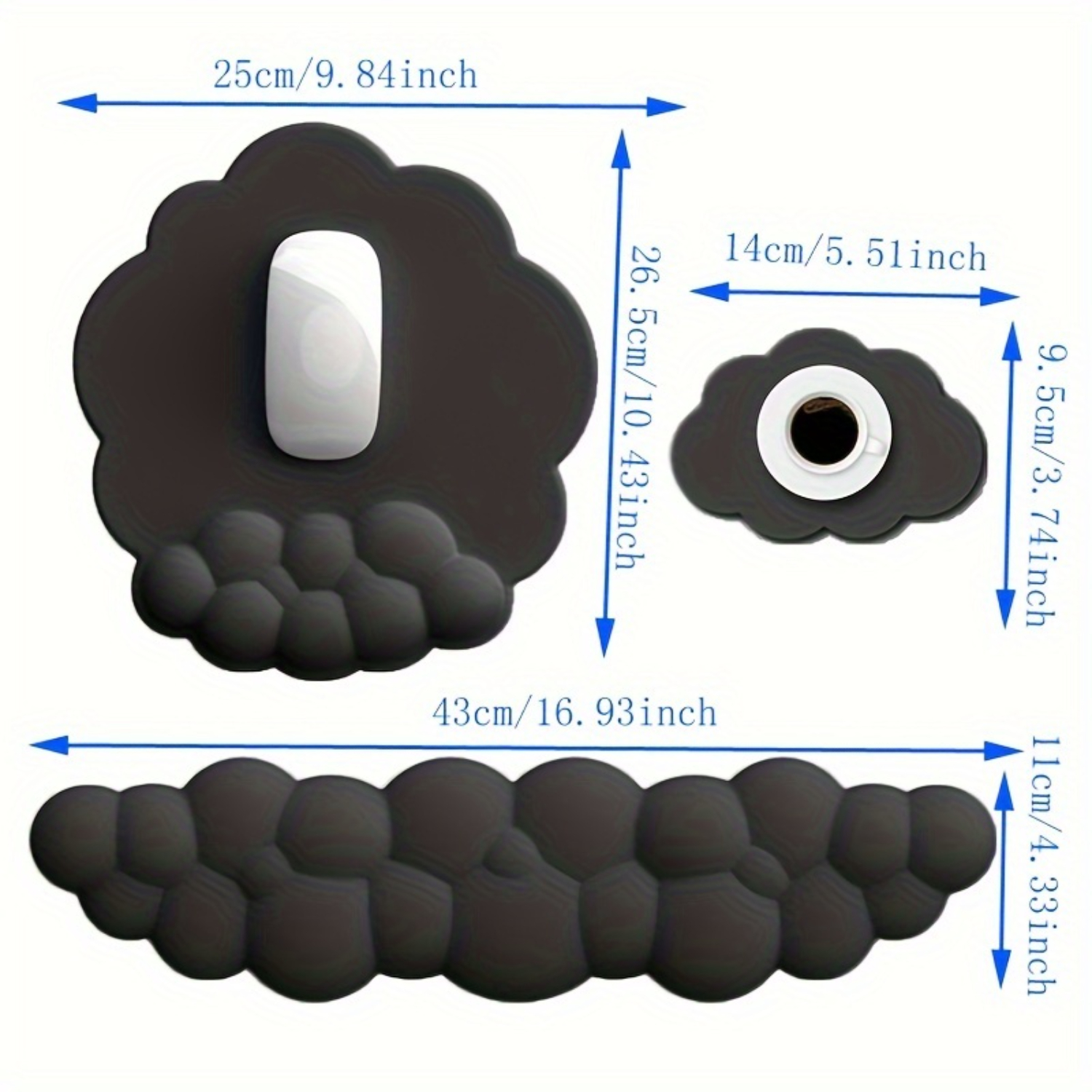 3-Piece Cloud-Shaped Mouse and - Keyboard Wrist Pad Leather recension och pris