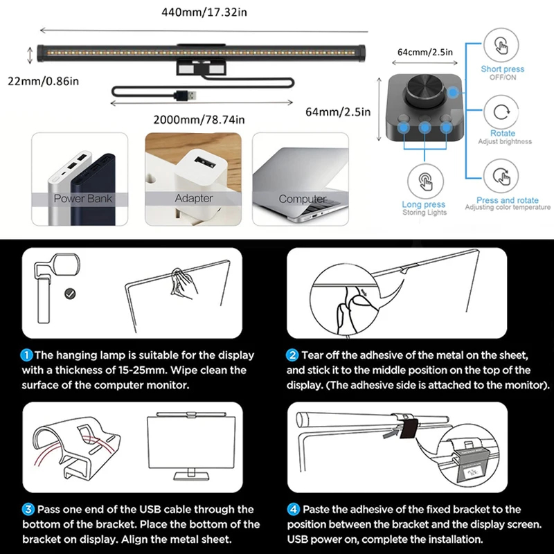 Portable LED Eye-Care Desk Lam - Monitor Light Bar recension och pris